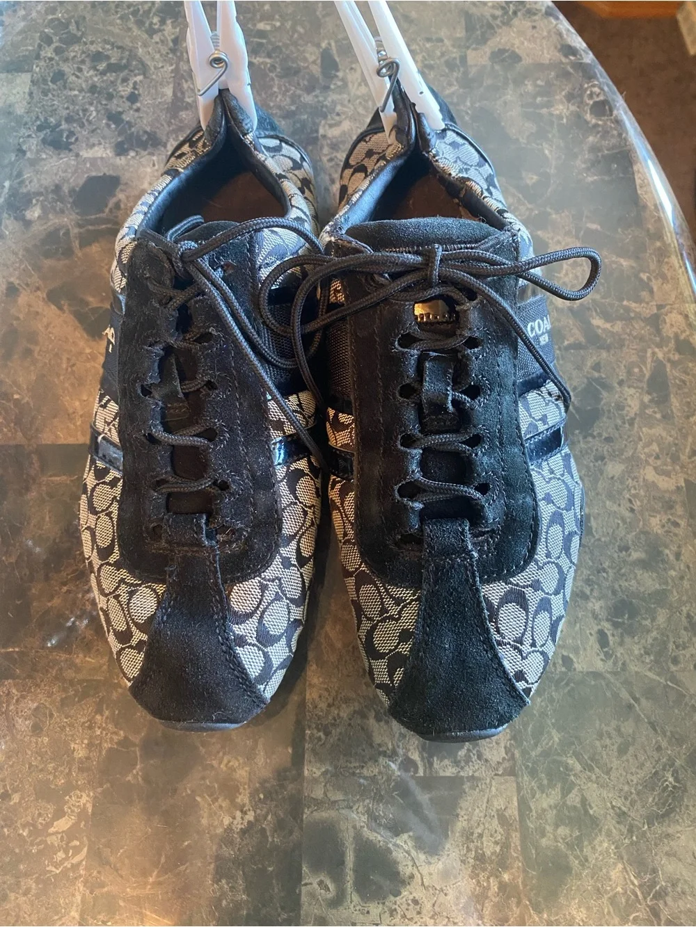 Coach Black and Cream Monogram Lace-Up Sneaker